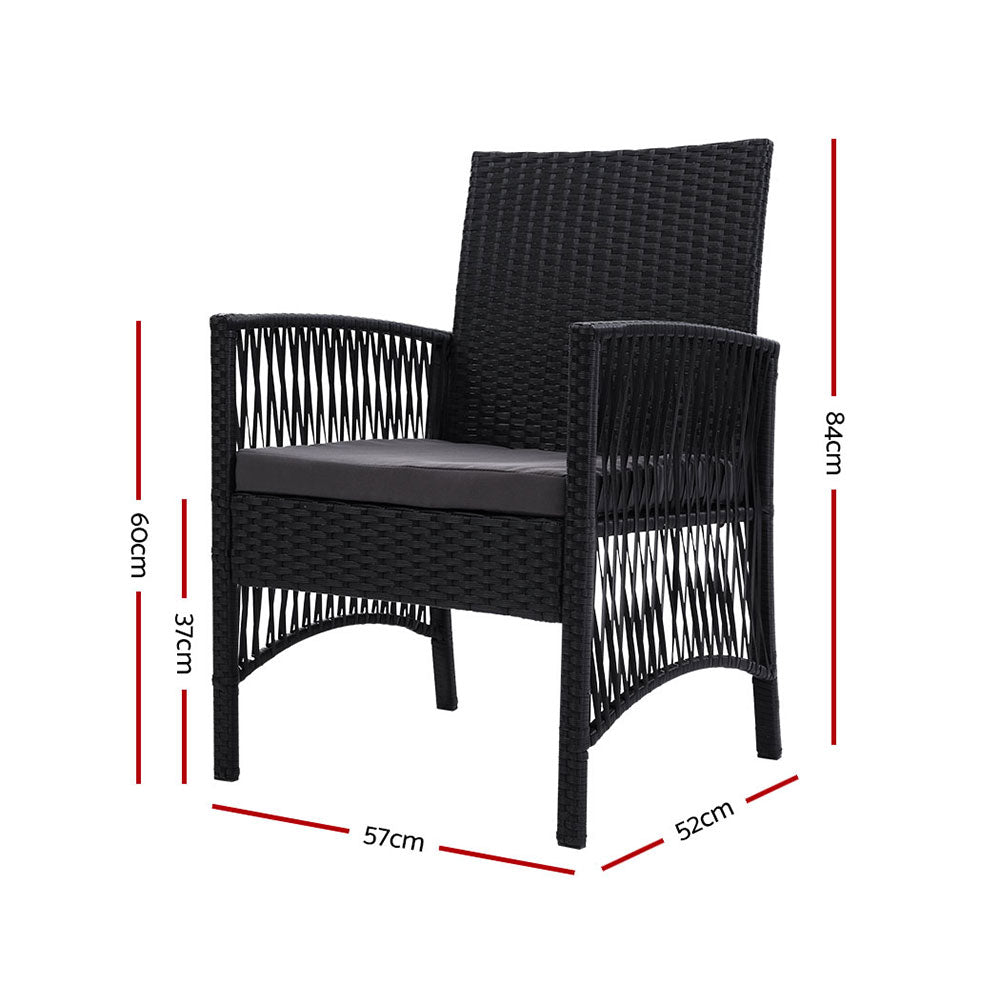 Outdoor Furniture Set of 2 Dining Chairs Wicker Garden Patio Cushion Black Gardeon - image2