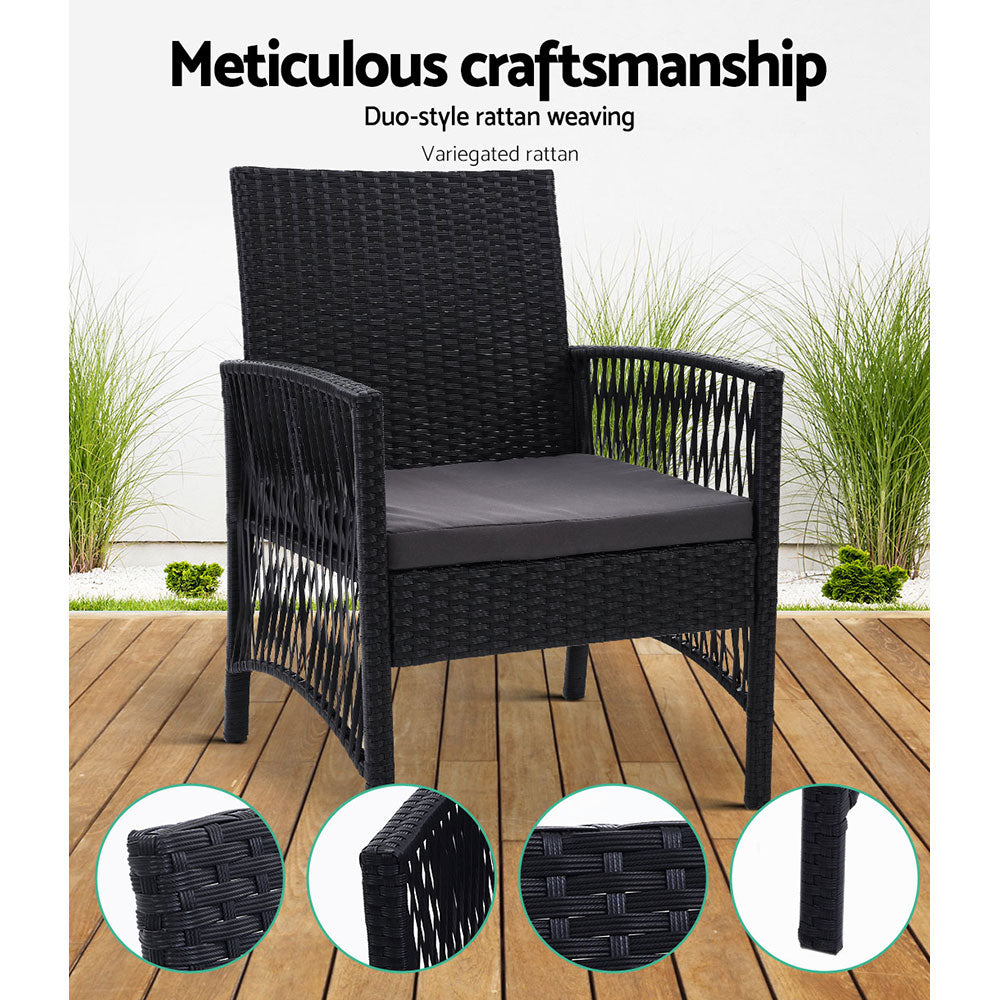 Outdoor Furniture Set of 2 Dining Chairs Wicker Garden Patio Cushion Black Gardeon - image4