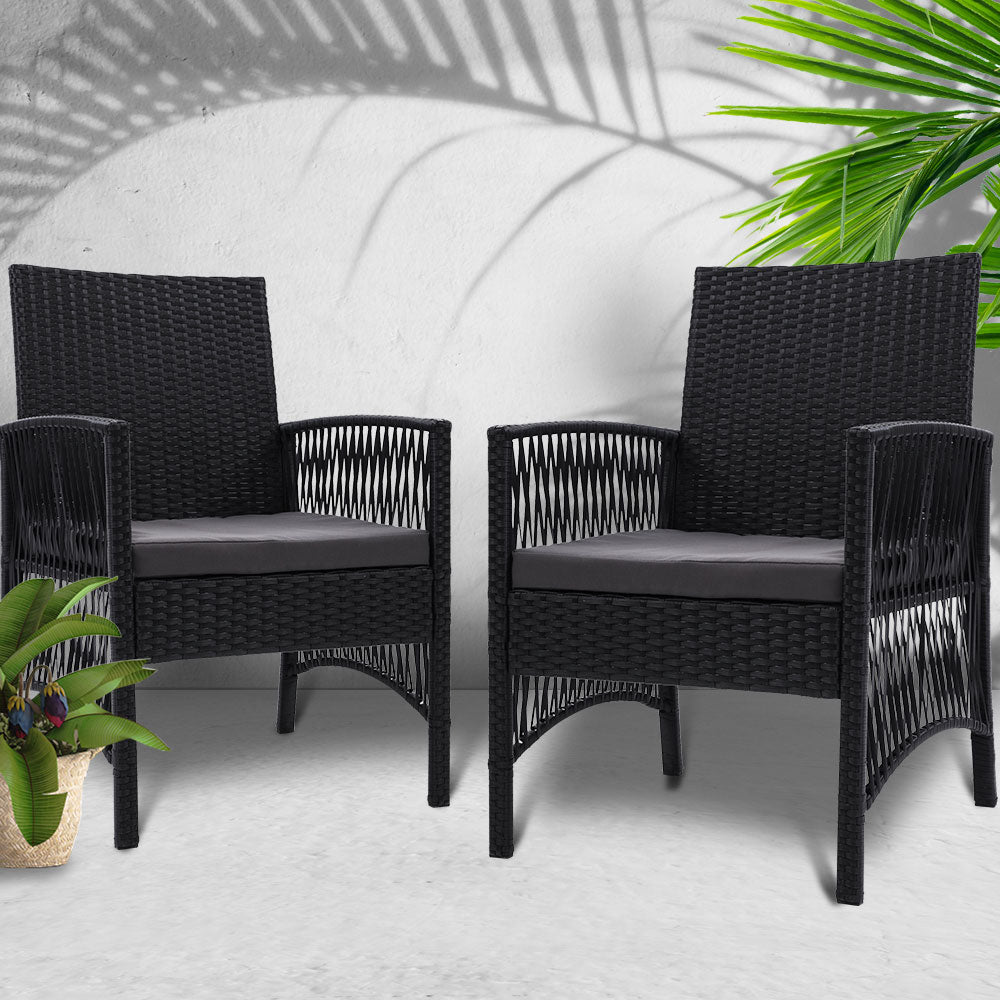 Outdoor Furniture Set of 2 Dining Chairs Wicker Garden Patio Cushion Black Gardeon - image7