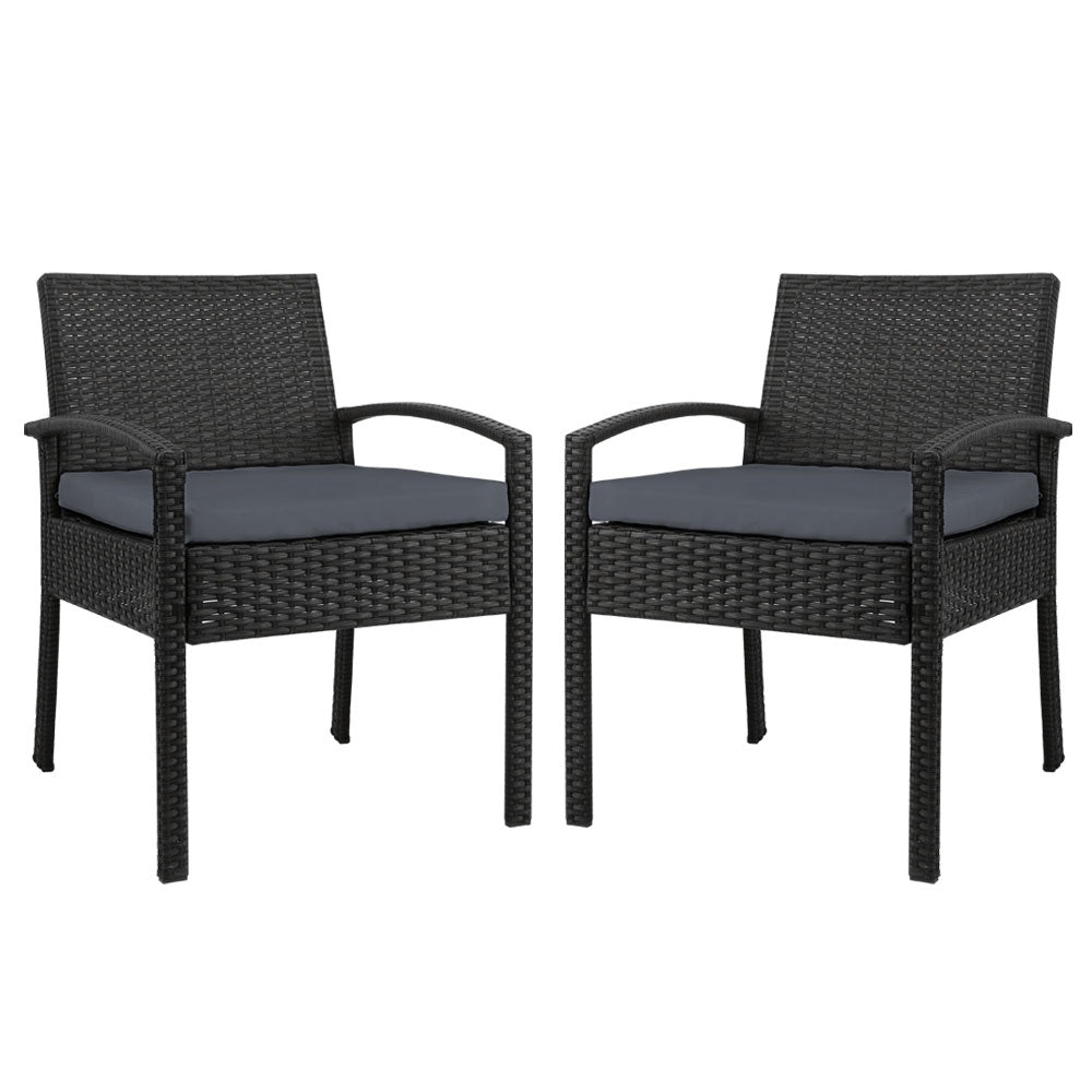 Set of 2 Outdoor Dining Chairs Wicker Chair Patio Garden Furniture Lounge Setting Bistro Set Cafe Cushion Black - image1