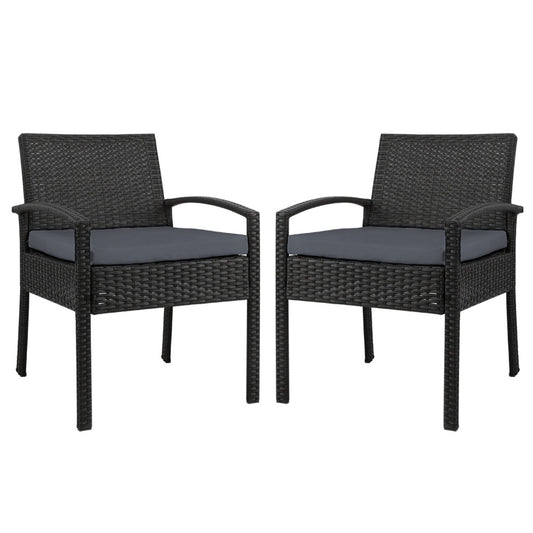 Set of 2 Outdoor Dining Chairs Wicker Chair Patio Garden Furniture Lounge Setting Bistro Set Cafe Cushion Black - image1