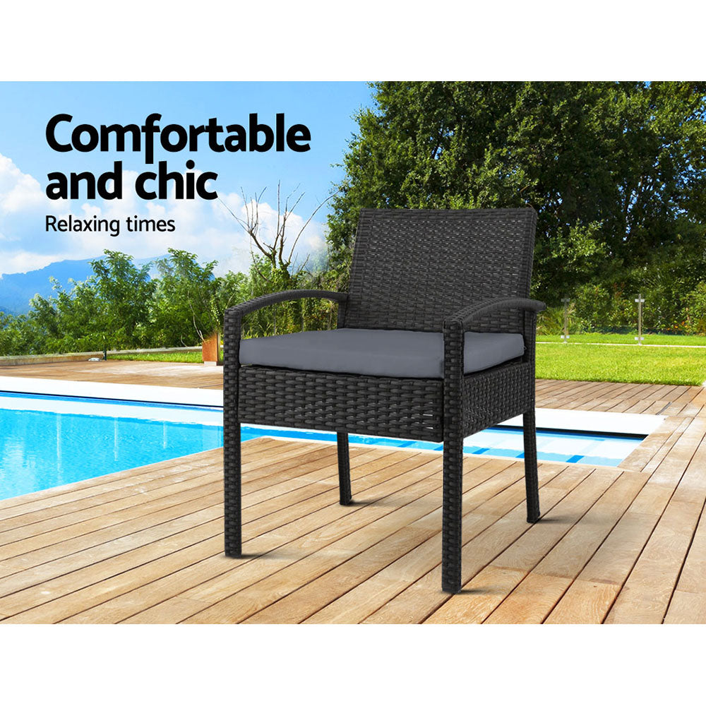 Set of 2 Outdoor Dining Chairs Wicker Chair Patio Garden Furniture Lounge Setting Bistro Set Cafe Cushion Black - image3