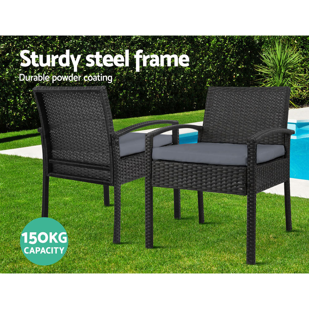 Set of 2 Outdoor Dining Chairs Wicker Chair Patio Garden Furniture Lounge Setting Bistro Set Cafe Cushion Black - image4
