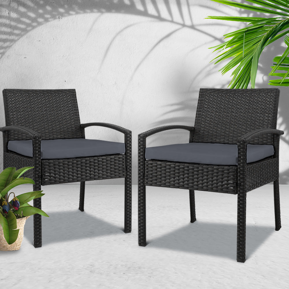 Set of 2 Outdoor Dining Chairs Wicker Chair Patio Garden Furniture Lounge Setting Bistro Set Cafe Cushion Black - image7