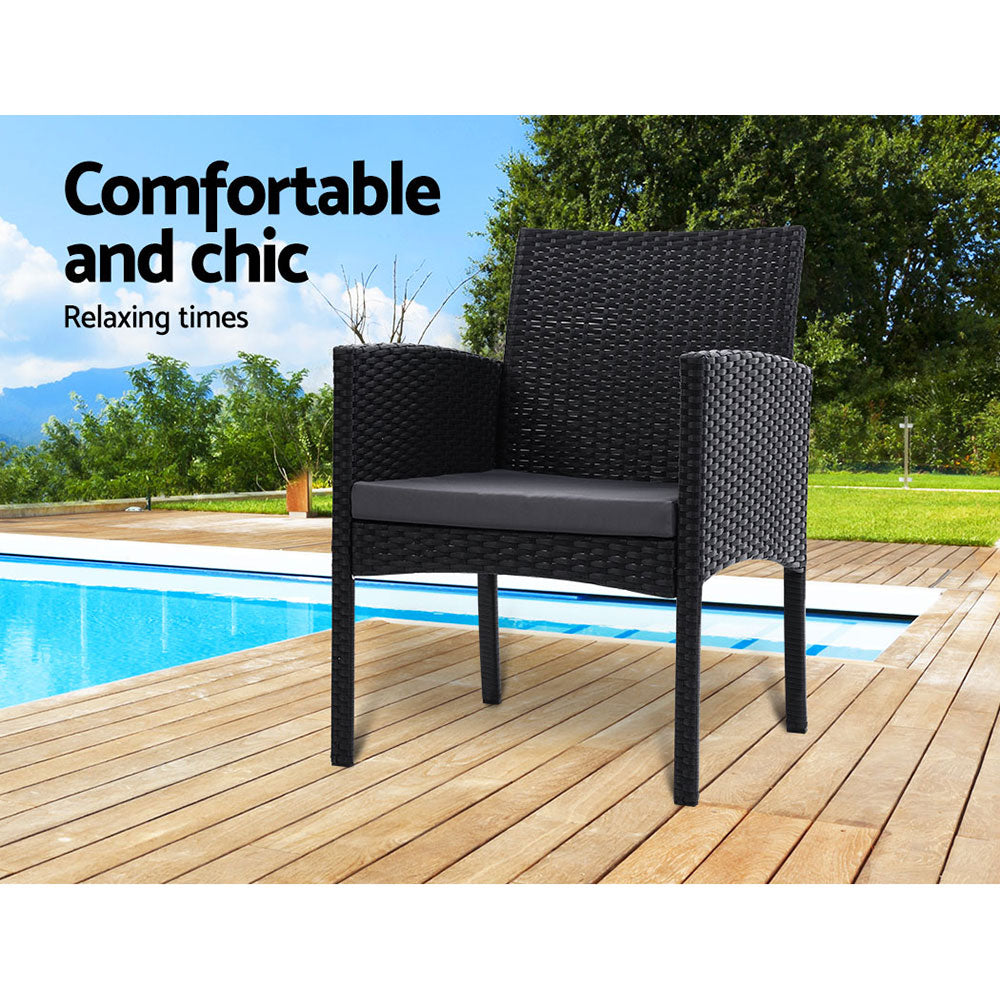 Set of 2 Outdoor Bistro Chairs Patio Furniture Dining Chair Wicker Garden Cushion Gardeon - image3