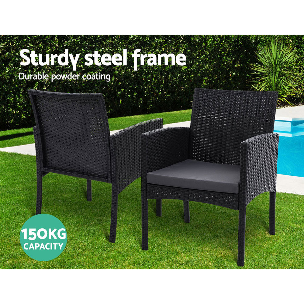 Set of 2 Outdoor Bistro Chairs Patio Furniture Dining Chair Wicker Garden Cushion Gardeon - image4