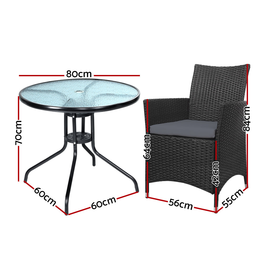 Outdoor Furniture Dining Chair Table Bistro Set Wicker Patio Setting Tea Coffee Cafe Bar Set - image2