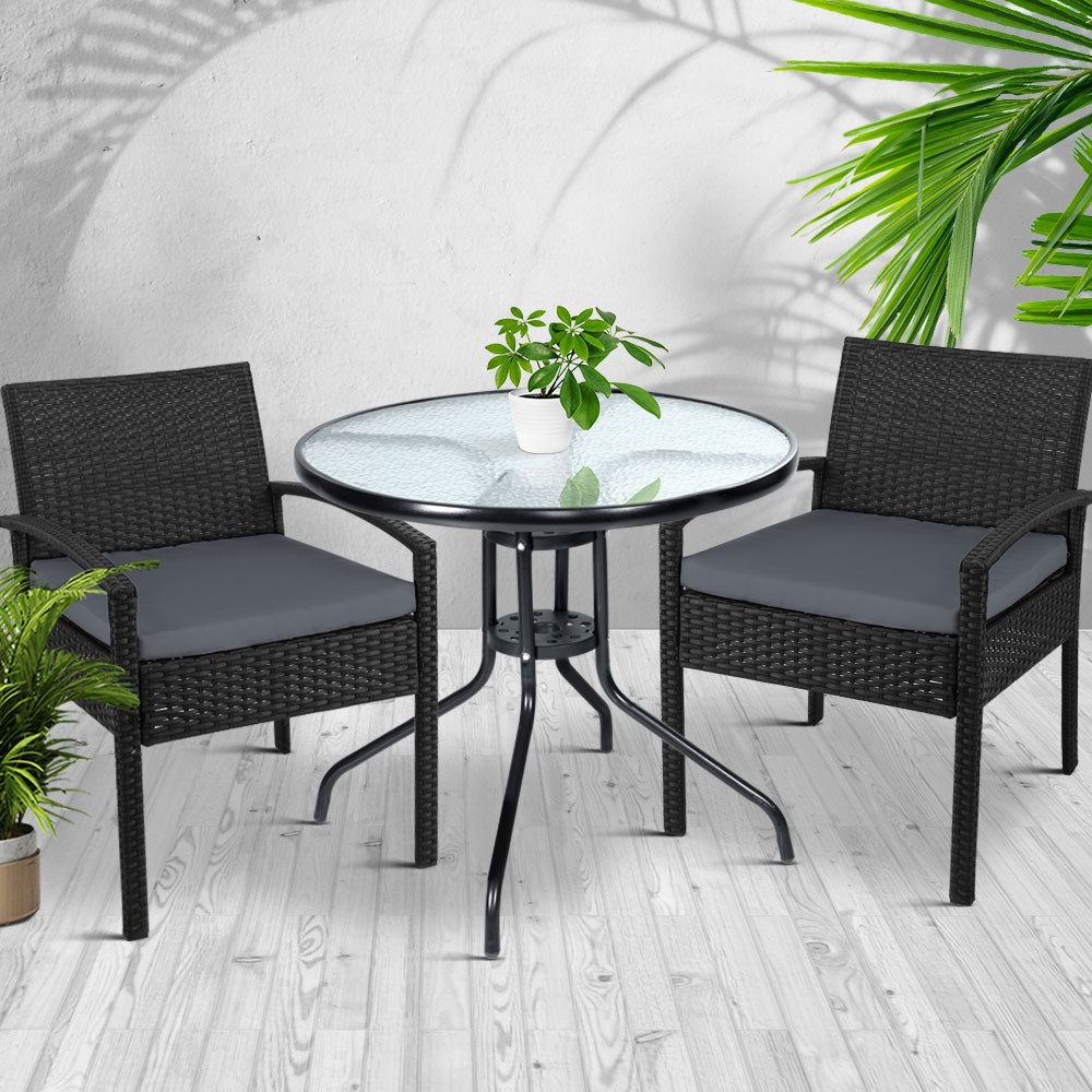 Outdoor Furniture Dining Chairs Wicker Garden Patio Cushion Black 3PCS Sofa Set Tea Coffee Cafe Bar Set - image7
