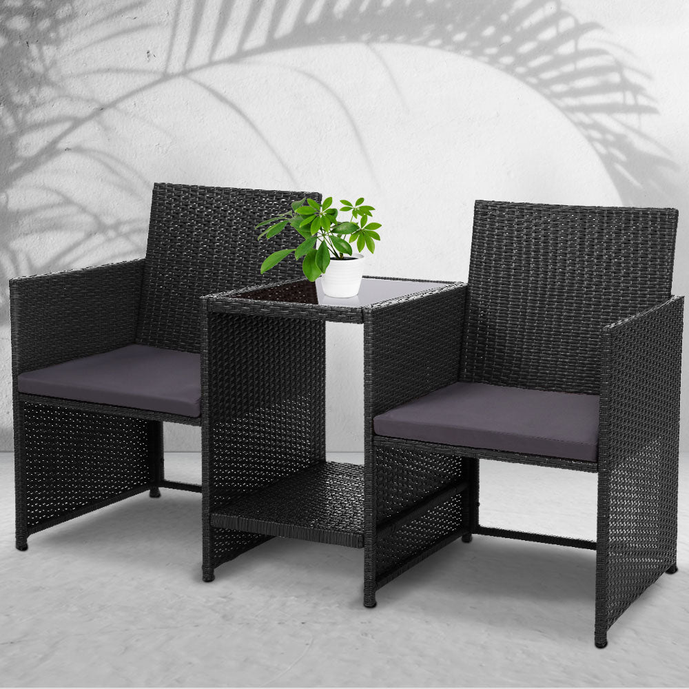 Outdoor Setting Wicker Loveseat Birstro Set Patio Garden Furniture Black - image7