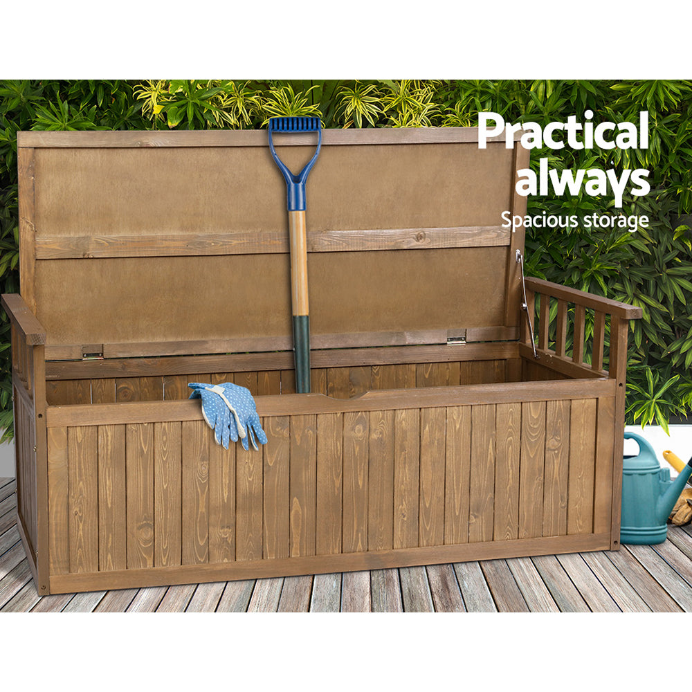 Outdoor Storage Box Wooden Garden Bench 128.5cm Chest Tool Toy Sheds XL - image3