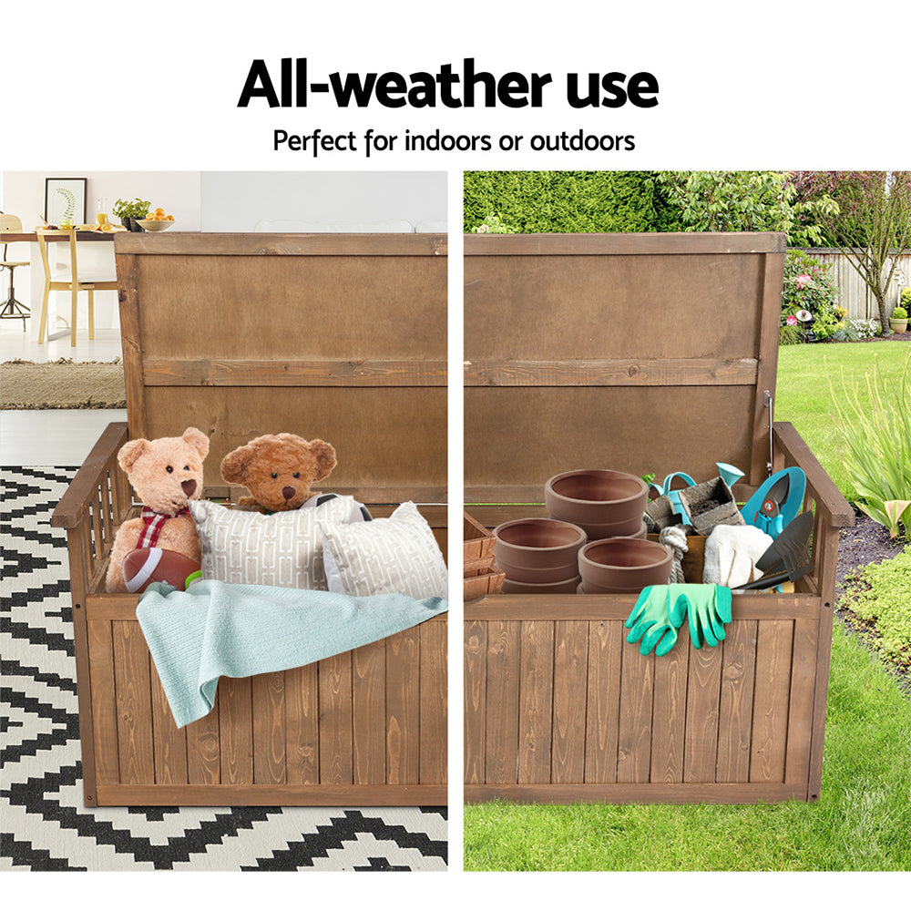 Outdoor Storage Box Wooden Garden Bench 128.5cm Chest Tool Toy Sheds XL - image4