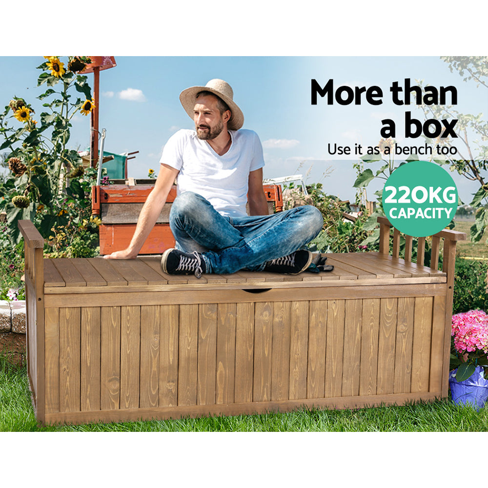 Outdoor Storage Box Wooden Garden Bench 128.5cm Chest Tool Toy Sheds XL - image5