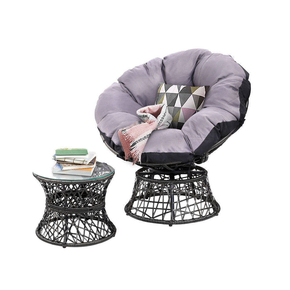 Papasan Chair and Side Table - Black - image1