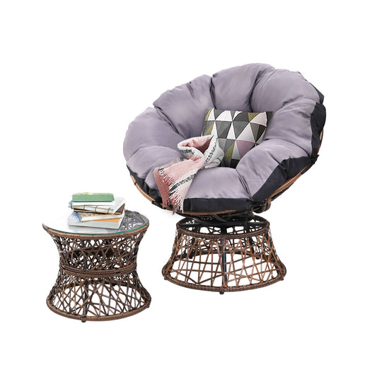 Papasan Chair and Side Table - Brown - image1