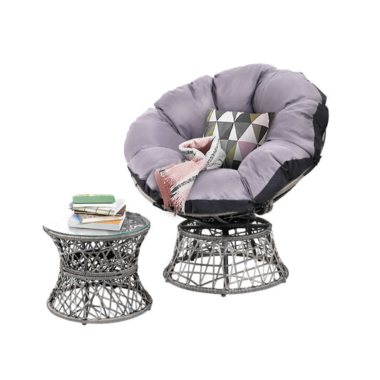 Papasan Chair and Side Table - Grey - image1