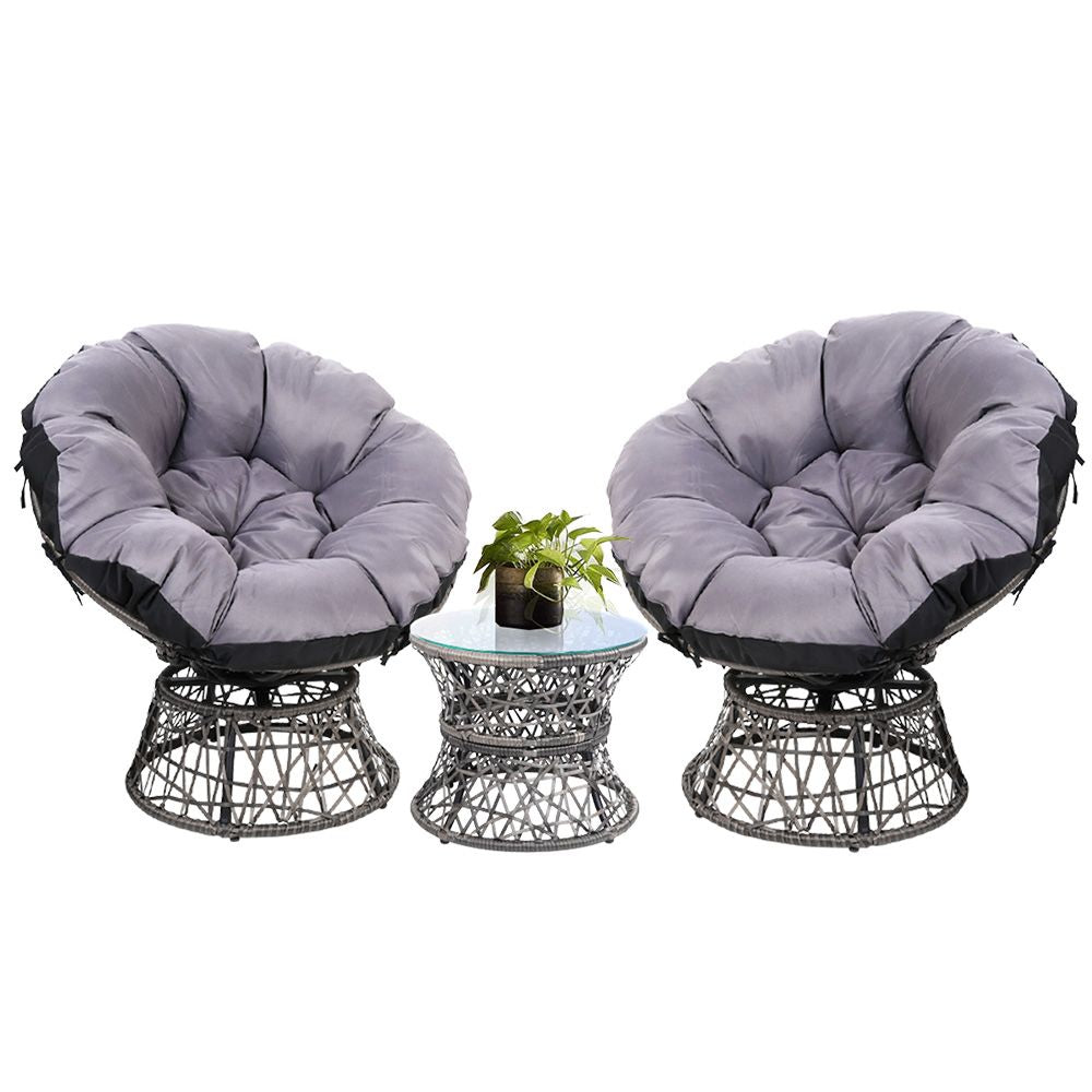 Papasan Chair and Side Table Set- Grey - image1