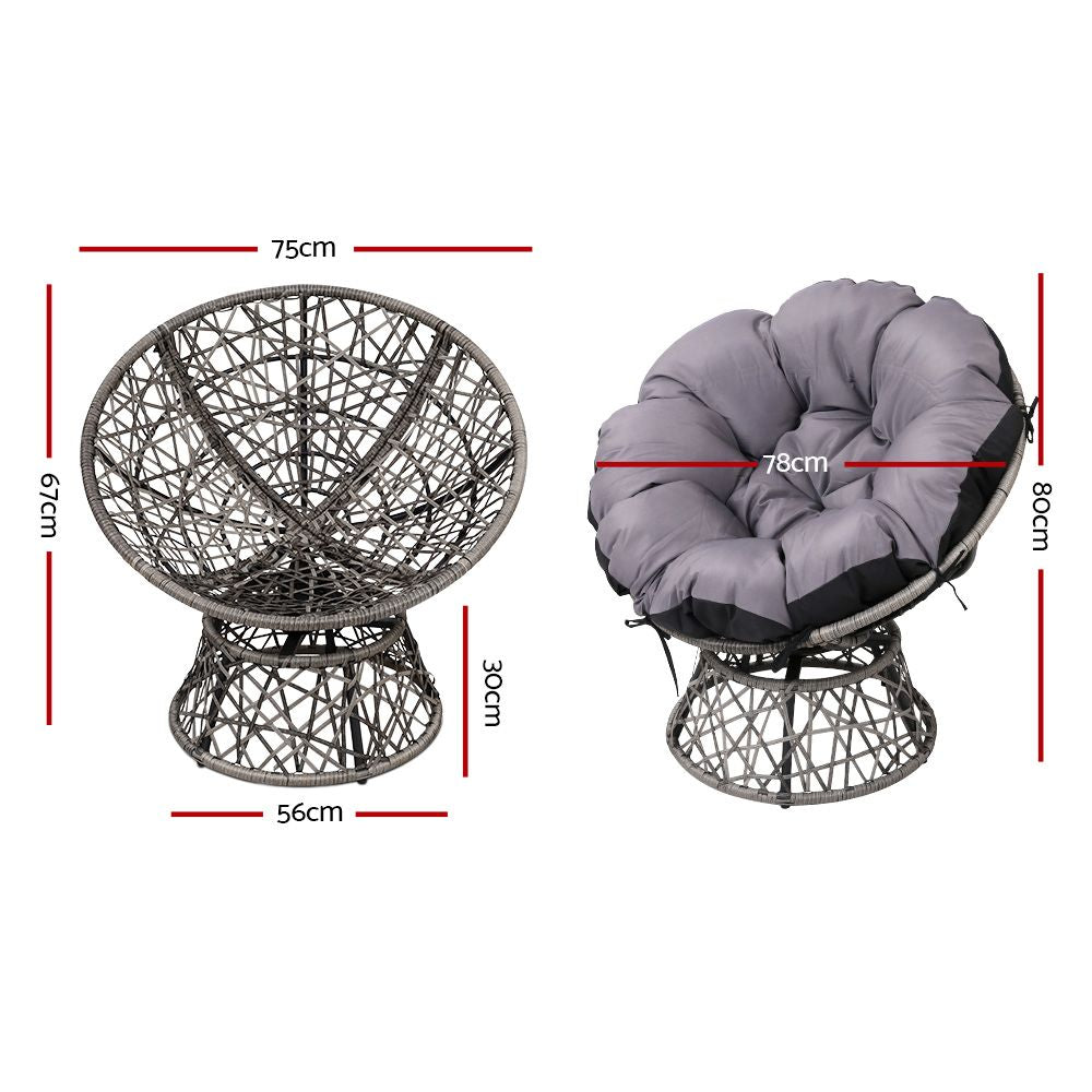 Papasan Chair and Side Table Set- Grey - image2