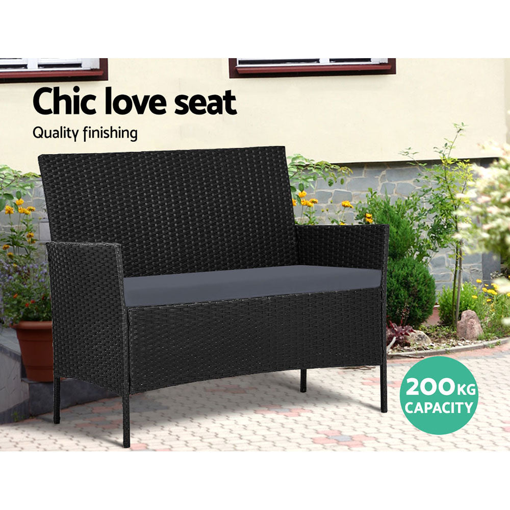 Garden Furniture Outdoor Lounge Setting Wicker Sofa Patio Storage Cover Black - image4