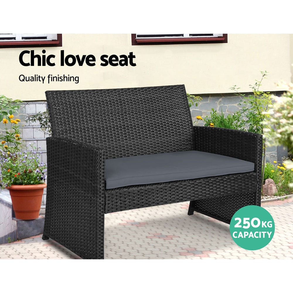 Set of 4 Outdoor Wicker Chairs & Table - Black - image3