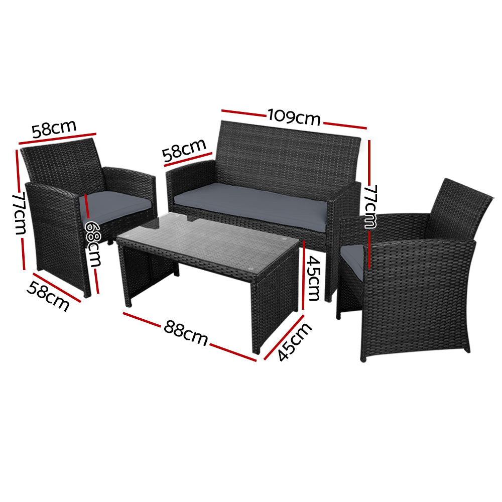 Garden Furniture Outdoor Lounge Setting Wicker Sofa Set Storage Cover Black - image2