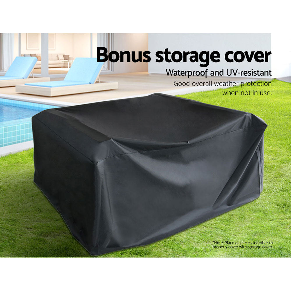 Garden Furniture Outdoor Lounge Setting Wicker Sofa Set Storage Cover Black - image6