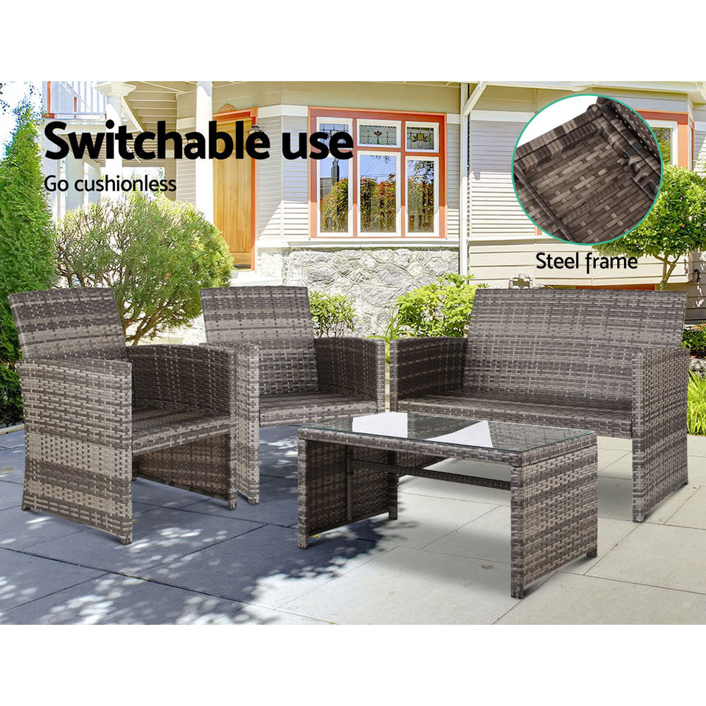 Set of 4 Outdoor Wicker Chairs & Table - Grey - image6
