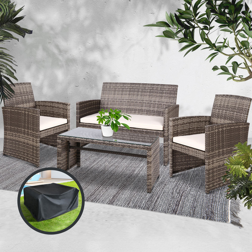 Garden Furniture Outdoor Lounge Setting Wicker Sofa Set Storage Cover Mixed Grey - image7