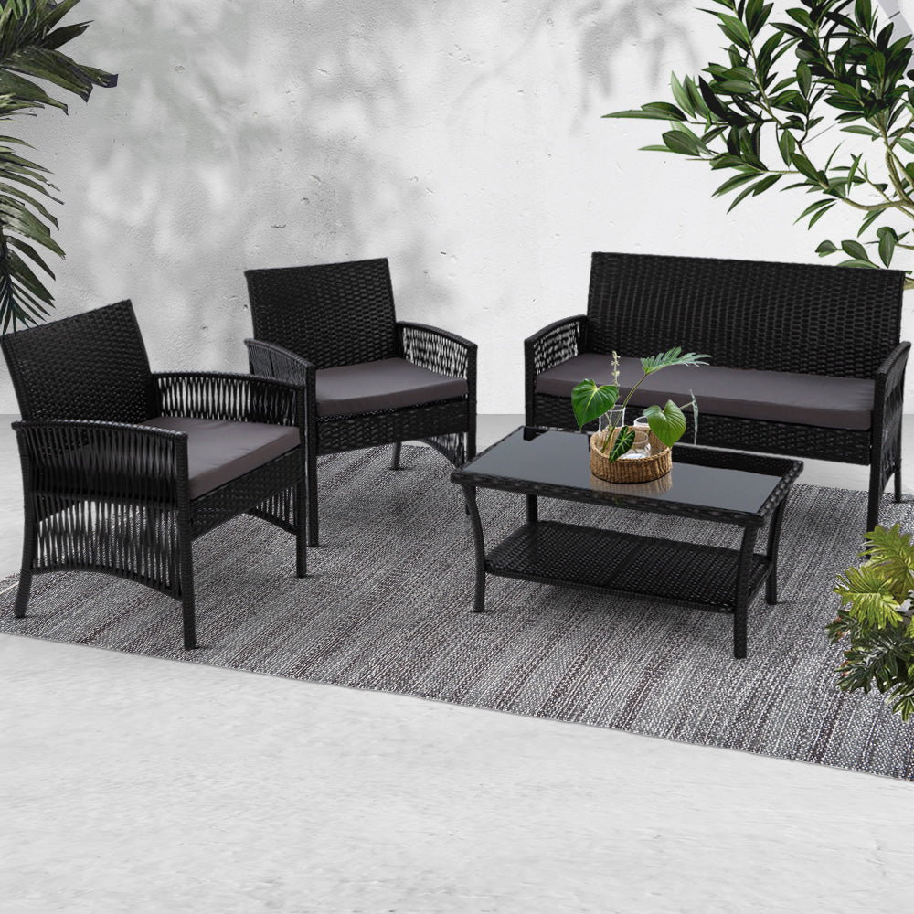 Outdoor Furniture Set Wicker Cushion 4pc Black - image7