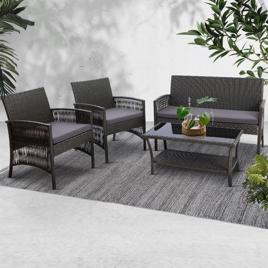 Outdoor Furniture Set Wicker Cushion 4pc Dark Grey - image1