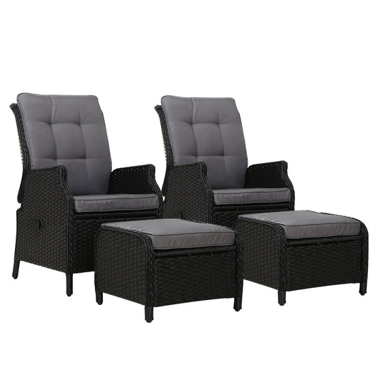 Recliner Chairs Sun lounge Outdoor Setting Patio Furniture Wicker Sofa 2pcs - image1