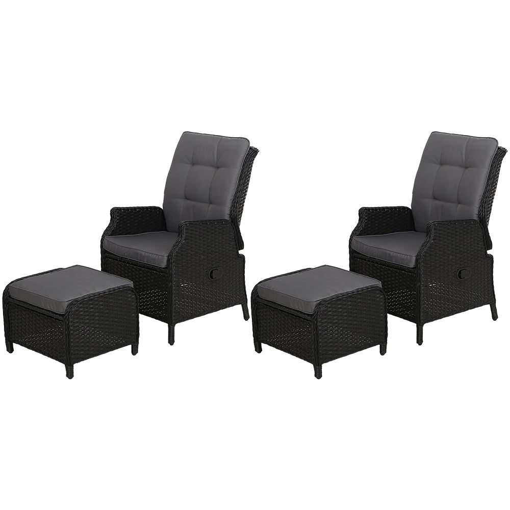 Set of 2 Recliner Chairs Sun lounge Outdoor Setting Patio Furniture Wicker Sofa - image1