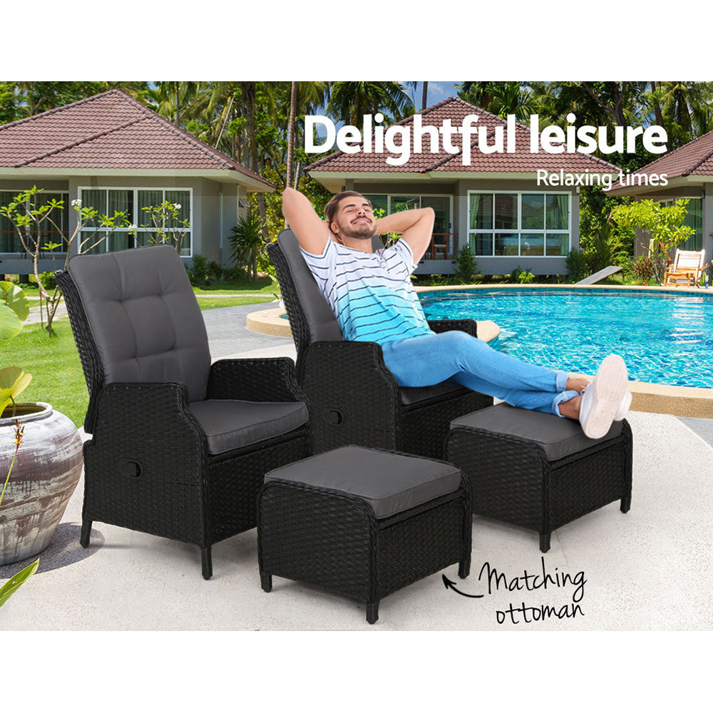 Recliner Chairs Sun lounge Outdoor Setting Patio Furniture Wicker Sofa 2pcs - image4