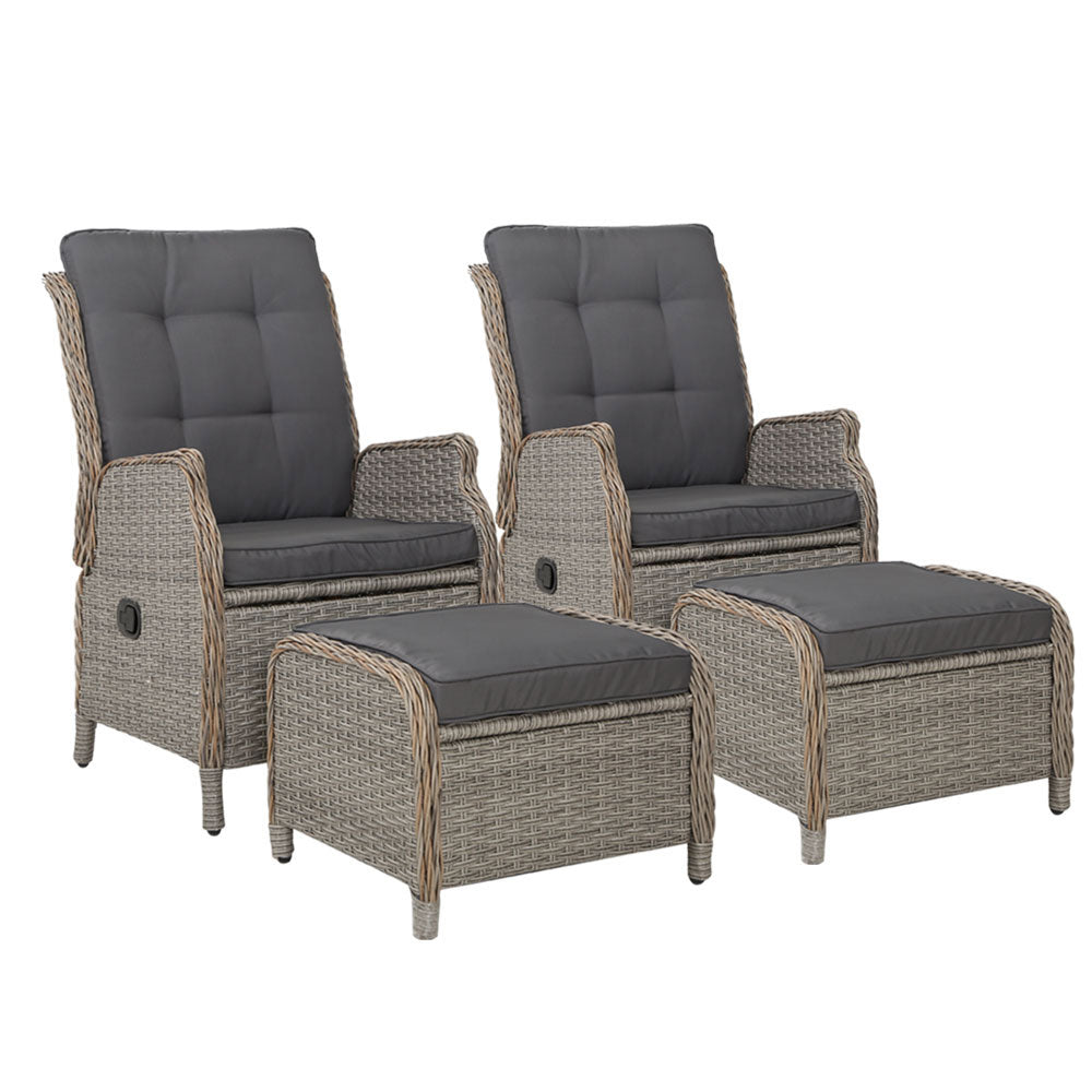 Recliner Chairs Sun lounge Outdoor Patio Furniture Wicker Sofa Lounger 2pcs - image1