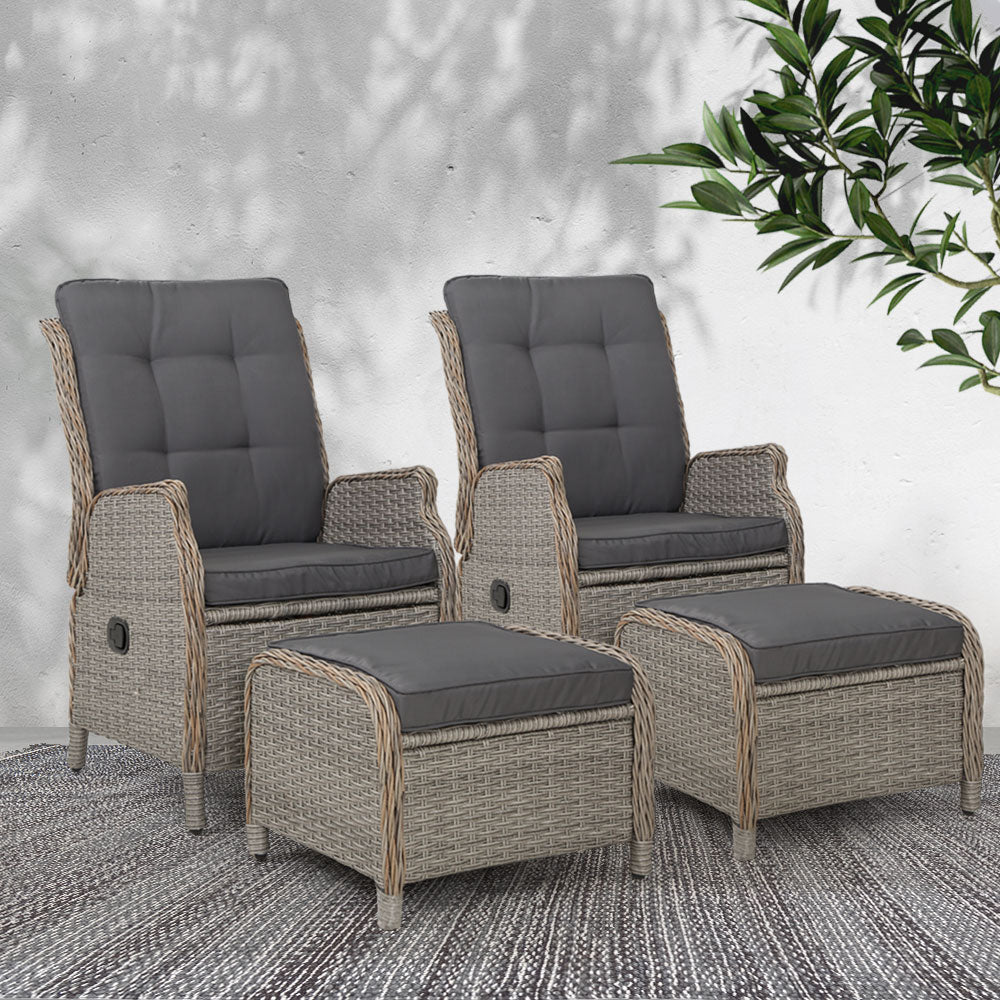 Recliner Chairs Sun lounge Outdoor Patio Furniture Wicker Sofa Lounger 2pcs - image7