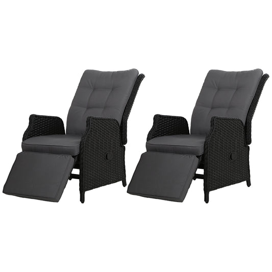 Set of 2 Recliner Chairs Sun lounge Outdoor Furniture Setting Patio Wicker Sofa Black - image1