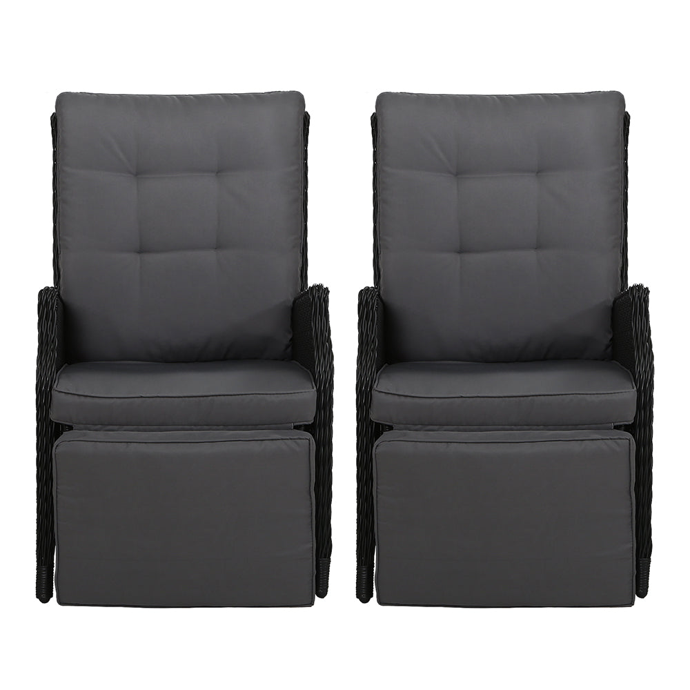 Set of 2 Recliner Chairs Sun lounge Outdoor Furniture Setting Patio Wicker Sofa Black - image3