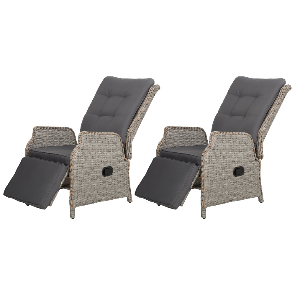 Set of 2 Recliner Chairs Sun lounge Outdoor Furniture Setting Patio Wicker Sofa Grey - image1
