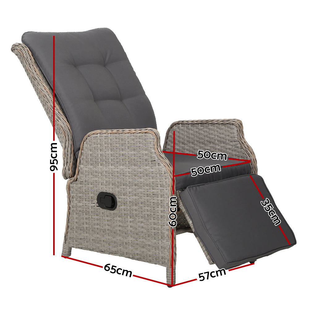 Set of 2 Recliner Chairs Sun lounge Outdoor Furniture Setting Patio Wicker Sofa Grey - image2