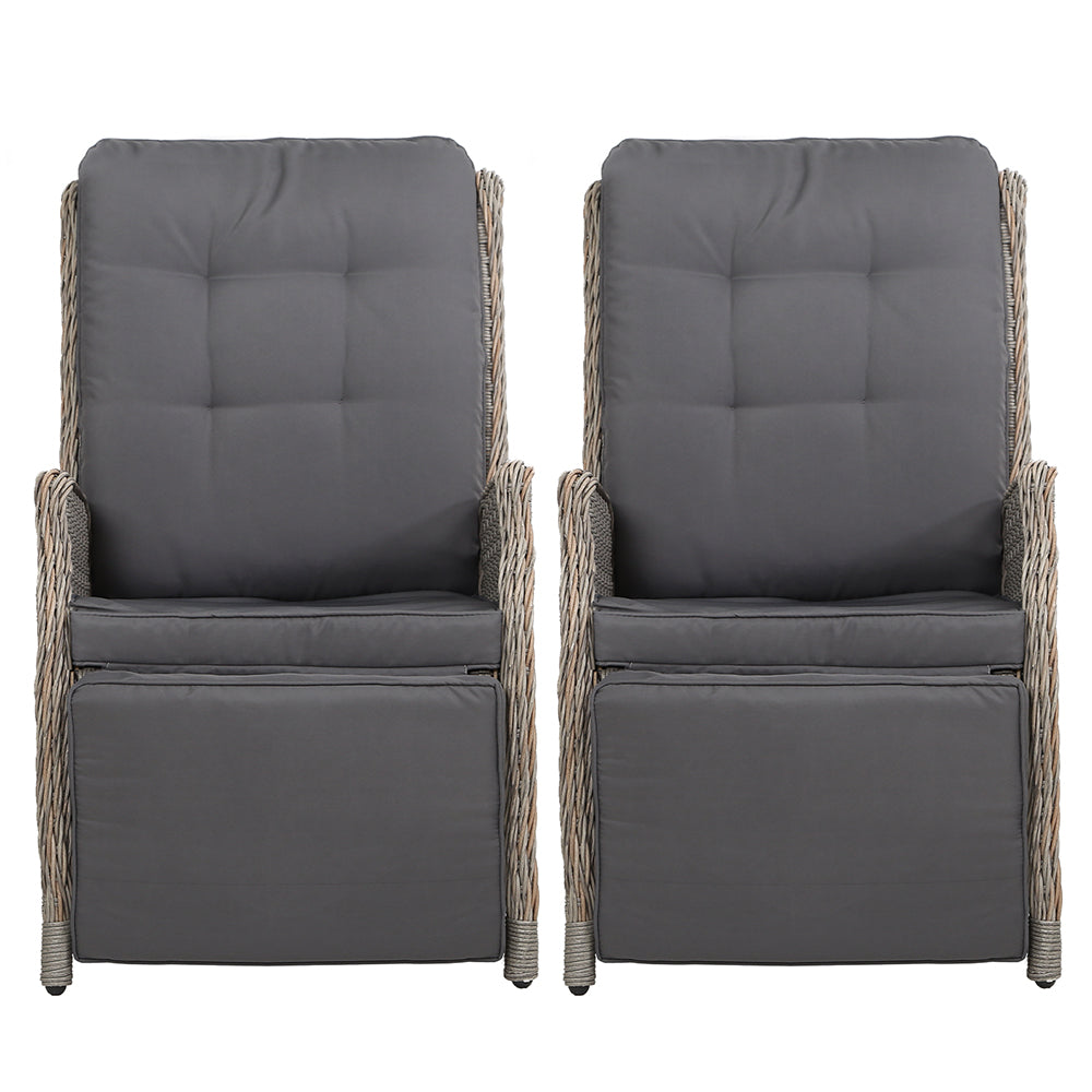 Set of 2 Recliner Chairs Sun lounge Outdoor Furniture Setting Patio Wicker Sofa Grey - image3