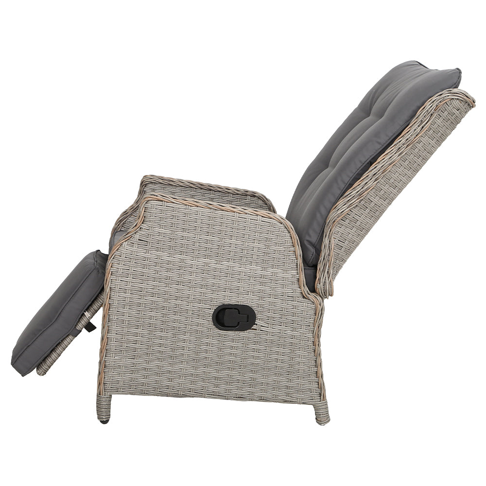 Set of 2 Recliner Chairs Sun lounge Outdoor Furniture Setting Patio Wicker Sofa Grey - image4