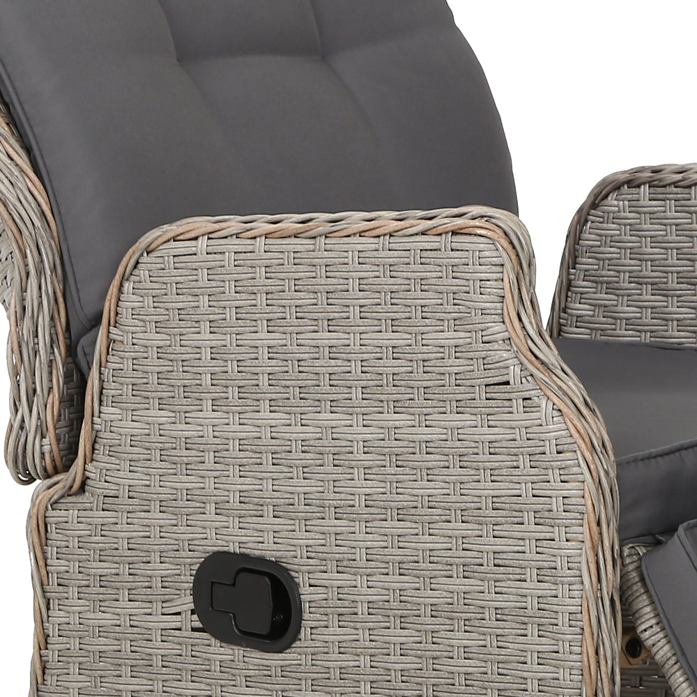 Set of 2 Recliner Chairs Sun lounge Outdoor Furniture Setting Patio Wicker Sofa Grey - image5