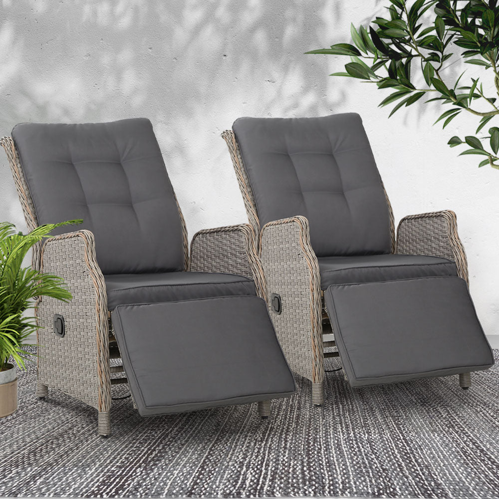 Set of 2 Recliner Chairs Sun lounge Outdoor Furniture Setting Patio Wicker Sofa Grey - image7