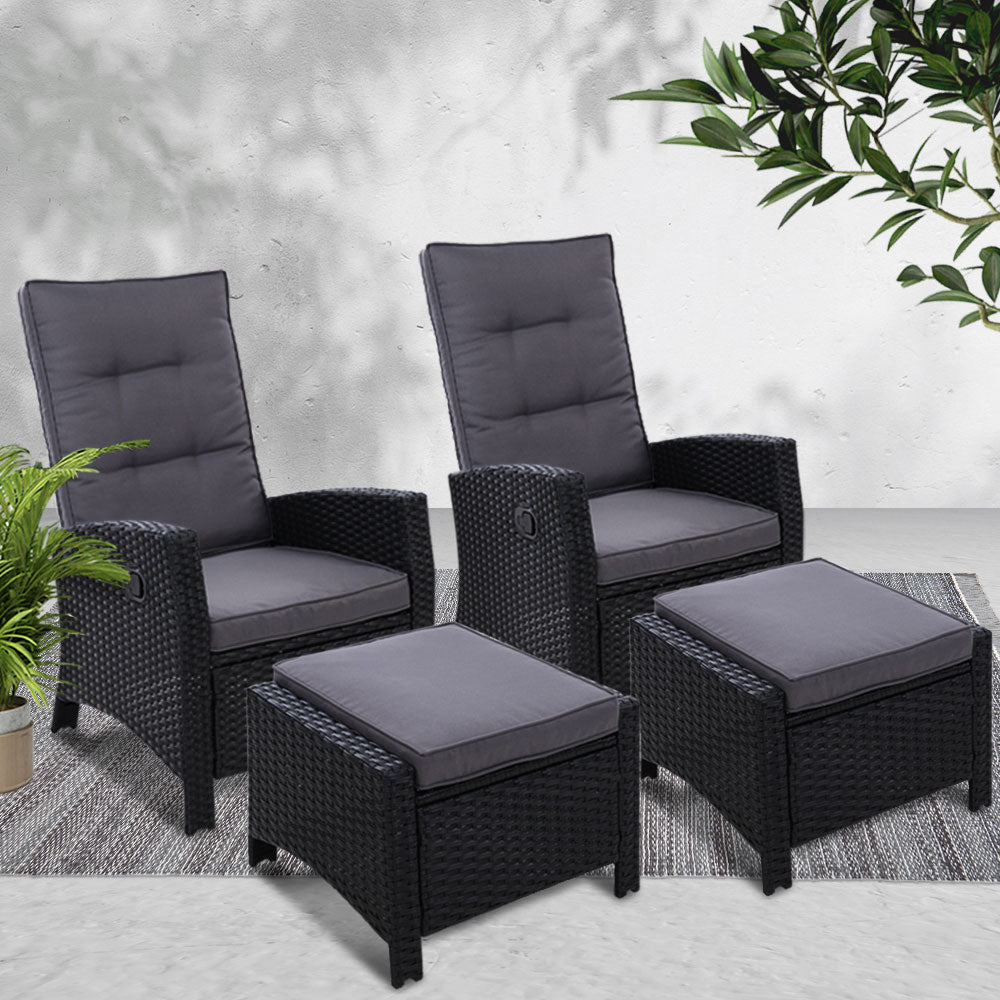 Set of 2 Sun lounge Recliner Chair Wicker Lounger Sofa Day Bed Outdoor Chairs Patio Furniture Garden Cushion Ottoman Gardeon - image7