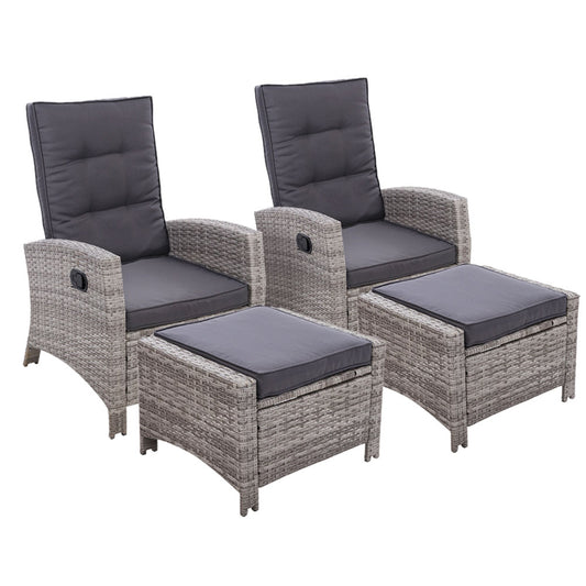 Set of 2 Sun lounge Recliner Chair Wicker Lounger Sofa Day Bed Outdoor Chairs Patio Furniture Garden Cushion Ottoman Gardeon - image1