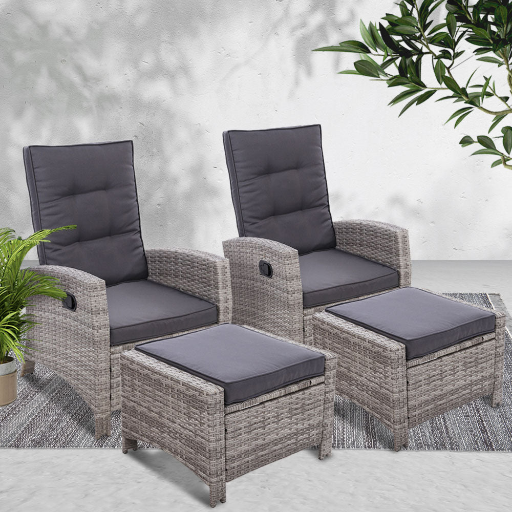 Set of 2 Sun lounge Recliner Chair Wicker Lounger Sofa Day Bed Outdoor Chairs Patio Furniture Garden Cushion Ottoman Gardeon - image7