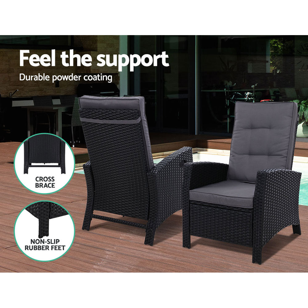 Outdoor Setting Recliner Chair Table Set Wicker lounge Patio Furniture Black - image5