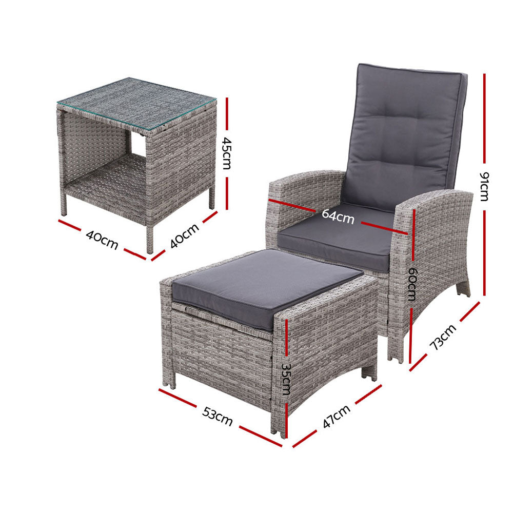 Outdoor Setting Recliner Chair Table Set Wicker lounge Patio Furniture Grey - image2