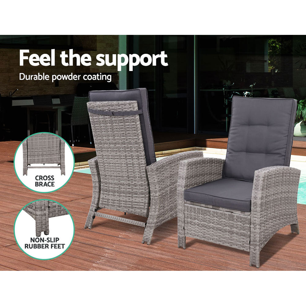 Outdoor Setting Recliner Chair Table Set Wicker lounge Patio Furniture Grey - image5