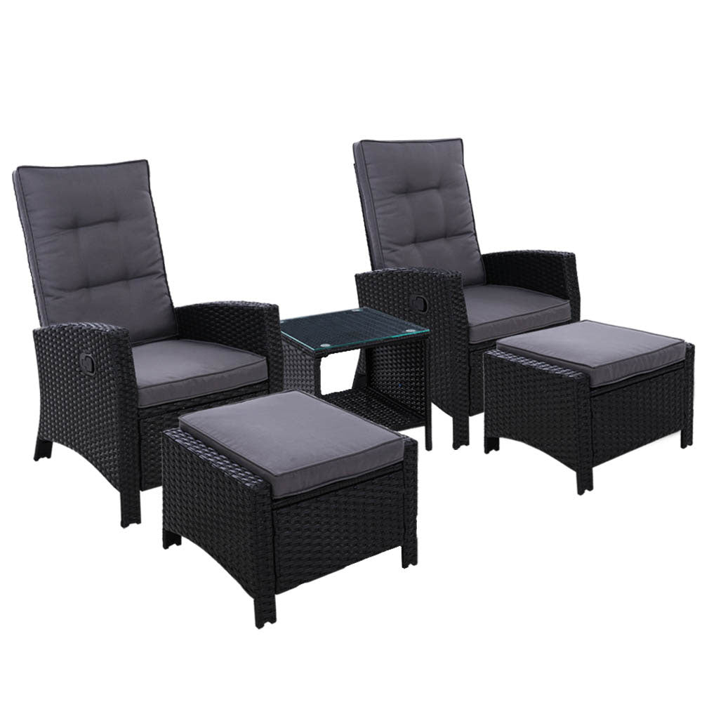 Outdoor Patio Furniture Recliner Chairs Table Setting Wicker Lounge 5pc Black - image1