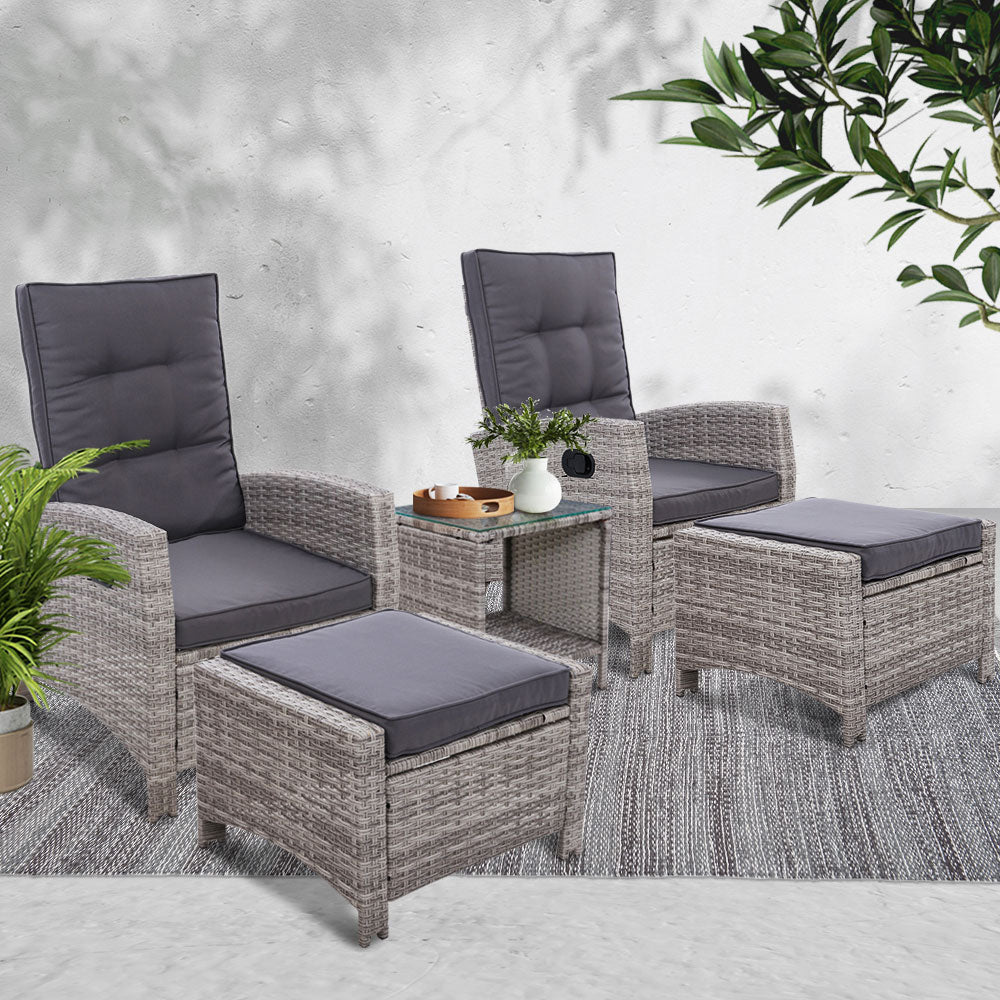 Outdoor Patio Furniture Recliner Chairs Table Setting Wicker Lounge 5pc Grey - image7